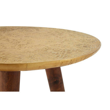 Orsina Boho Gold Carved Metal Side Table | Handcrafted Accent Table