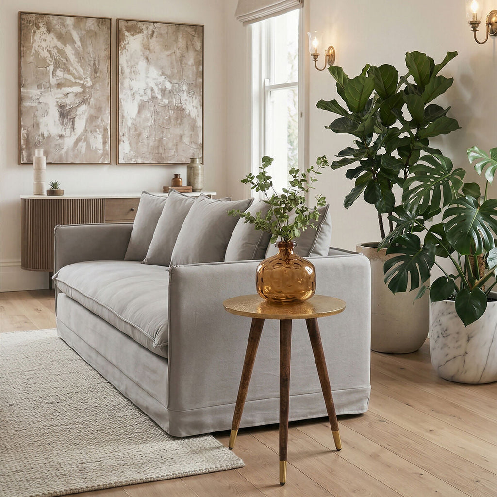 Orsina Boho Gold Carved Metal Side Table | Handcrafted Accent Table