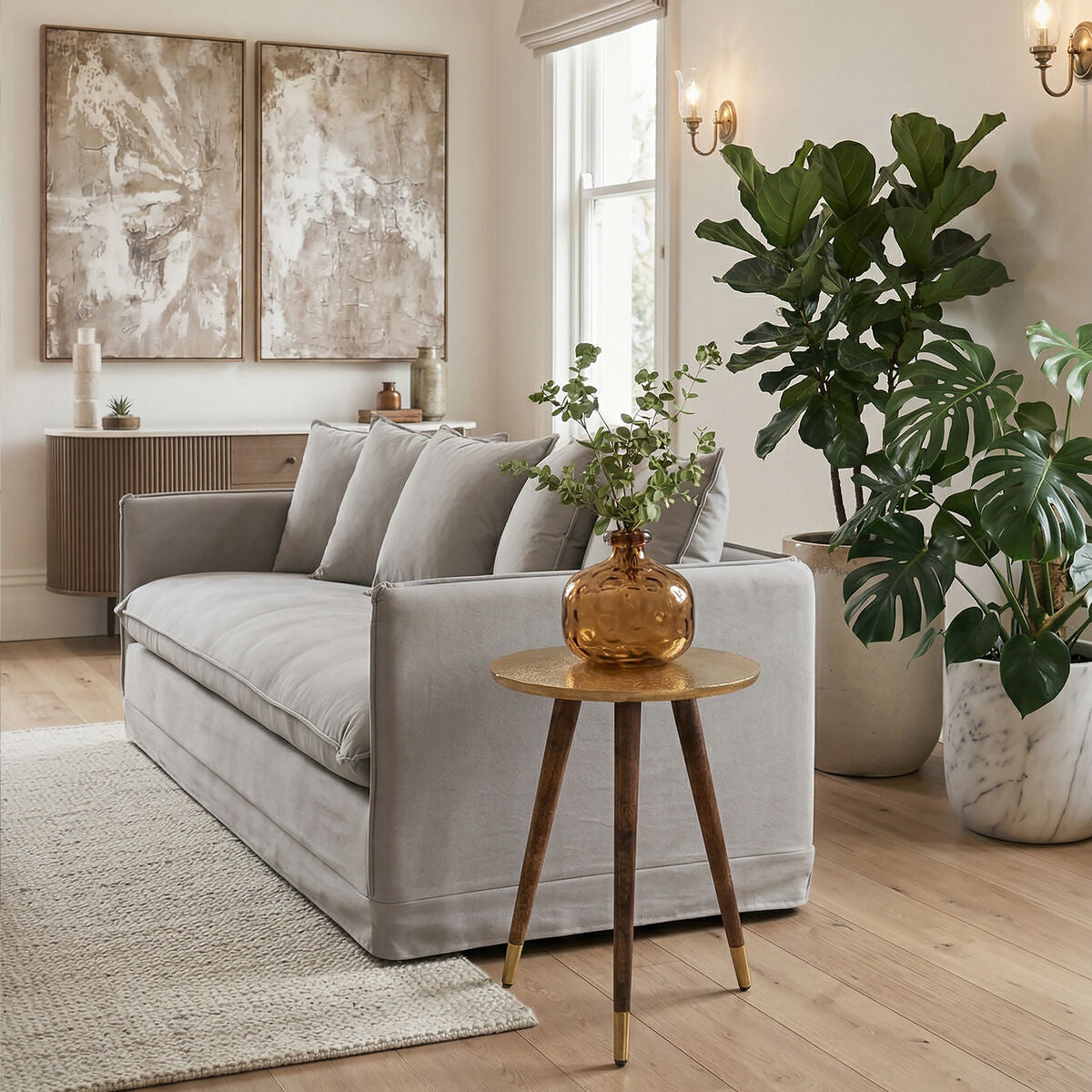 Orsina Boho Gold Carved Metal Side Table | Handcrafted Accent Table