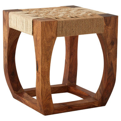 Orsina Boho Sheesham Wood and Handwoven Jute Stool – Natural Accent