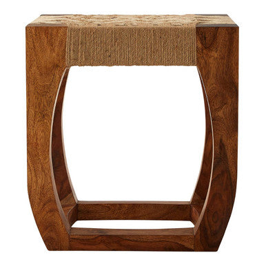 Orsina Boho Sheesham Wood and Handwoven Jute Stool – Natural Accent