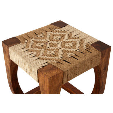 Orsina Boho Sheesham Wood and Handwoven Jute Stool – Natural Accent