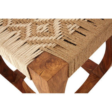 Orsina Boho Sheesham Wood and Handwoven Jute Stool – Natural Accent