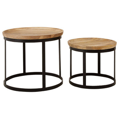 Orsina Mango Wood Nesting Tables | Set of 2 Boho Black Metal Side Tables