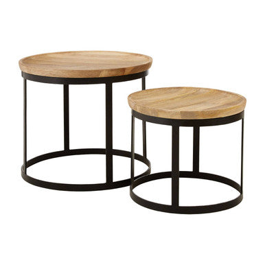 Orsina Mango Wood Nesting Tables | Set of 2 Boho Black Metal Side Tables
