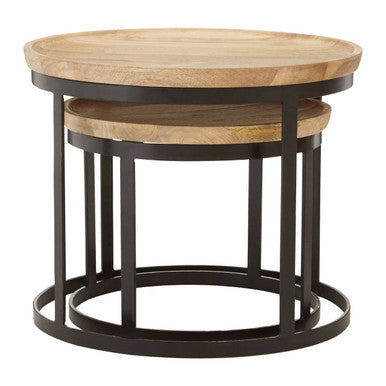 Orsina Mango Wood Nesting Tables | Set of 2 Boho Black Metal Side Tables