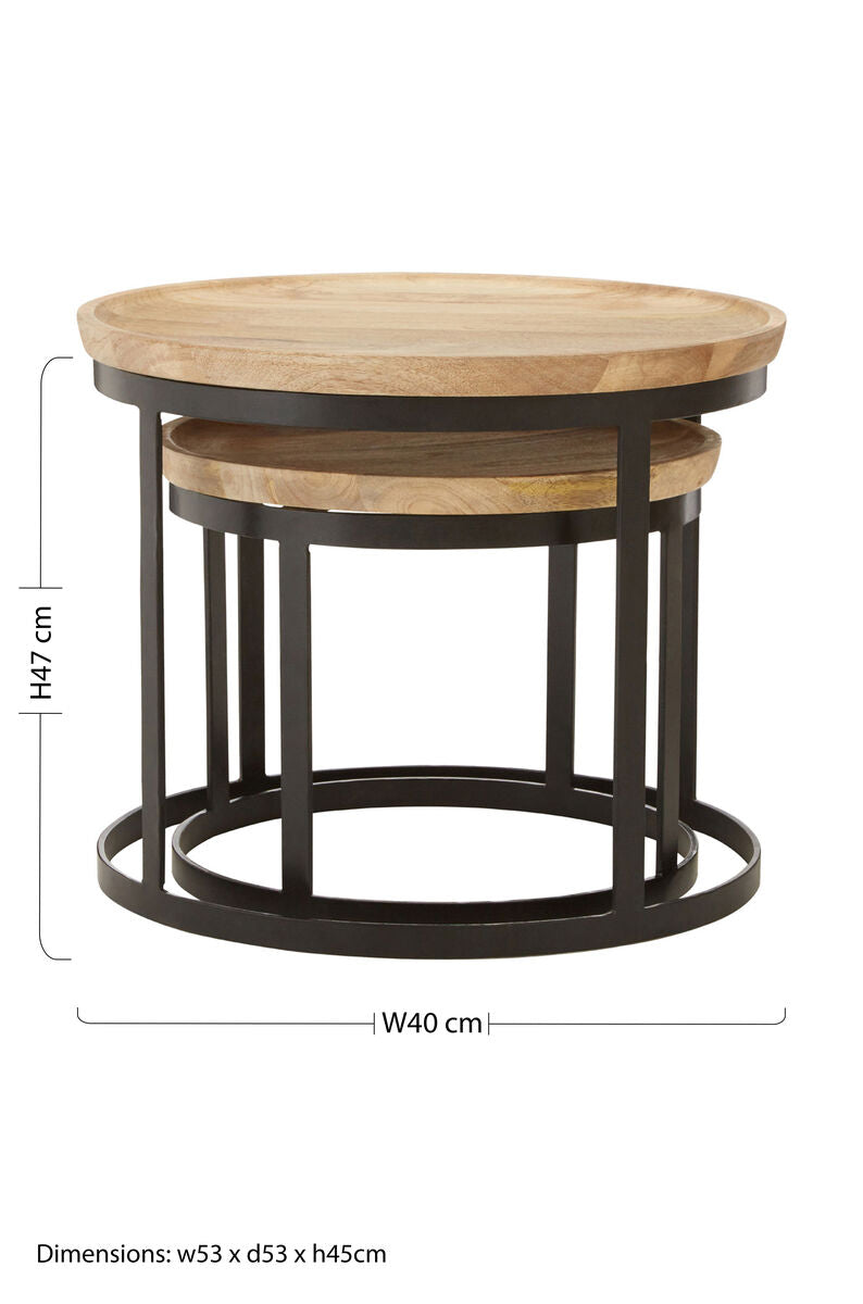 Orsina Mango Wood Nesting Tables | Set of 2 Boho Black Metal Side Tables