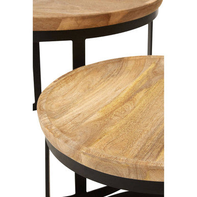 Orsina Mango Wood Nesting Tables | Set of 2 Boho Black Metal Side Tables