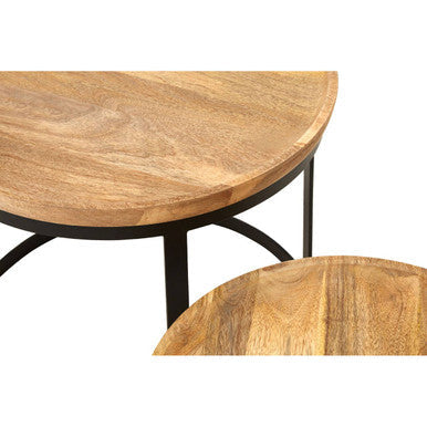 Orsina Mango Wood Nesting Tables | Set of 2 Boho Black Metal Side Tables