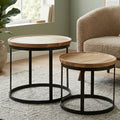 Orsina Mango Wood Nesting Tables | Set of 2 Boho Black Metal Side Tables