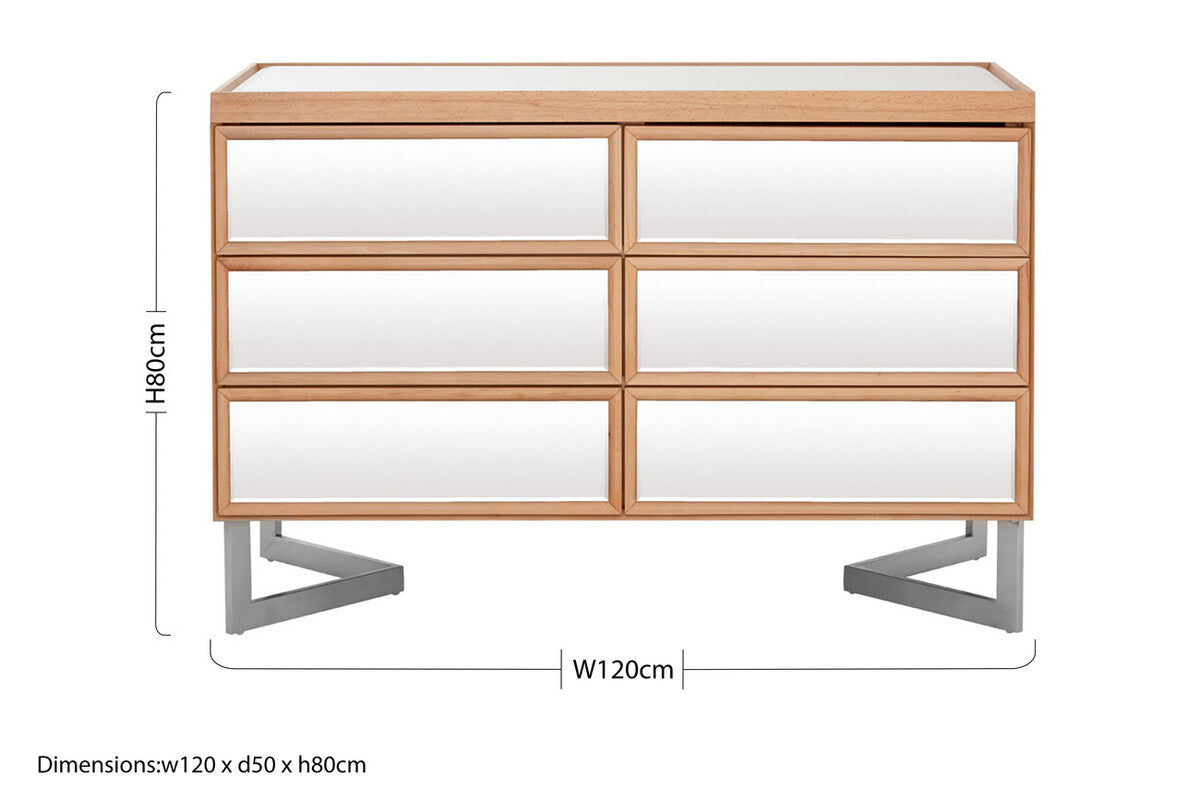Orsina Kensington 6 Drawer Chest – Mirrored Pine Bedroom Dresser
