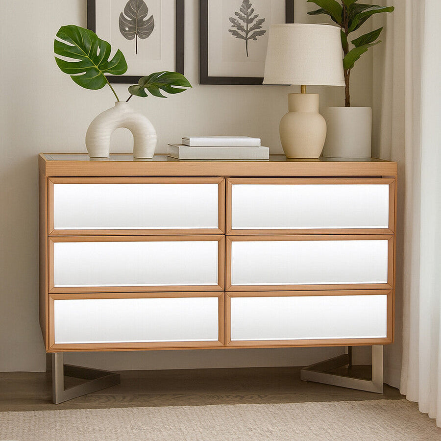 Orsina Kensington 6 Drawer Chest – Mirrored Pine Bedroom Dresser