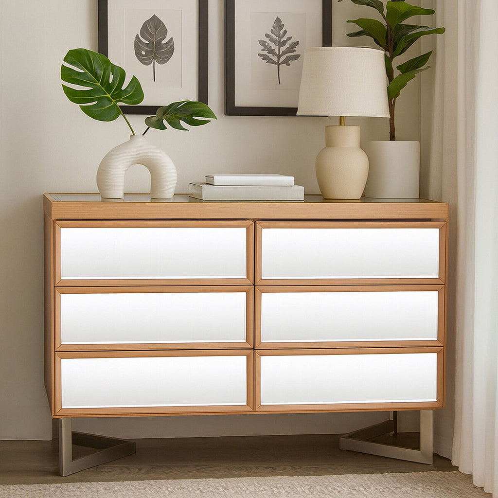 Orsina Kensington 6 Drawer Chest – Mirrored Pine Bedroom Dresser