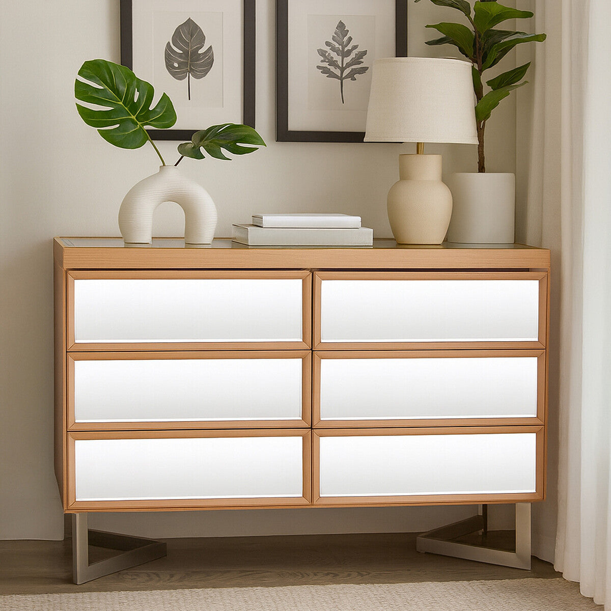 Orsina Kensington 6 Drawer Chest – Mirrored Pine Bedroom Dresser