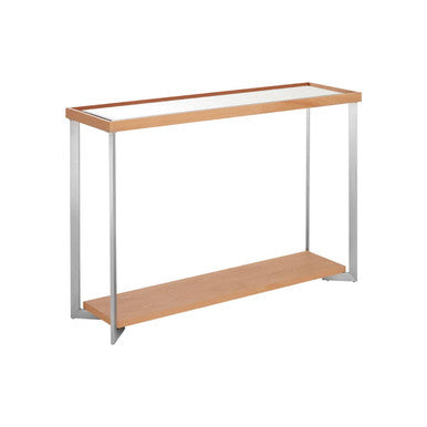 Orsina Mirrored Console Table – Beech Wood with Open Storage Shelf