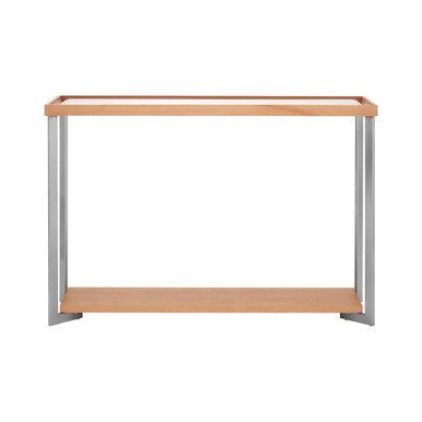 Orsina Mirrored Console Table – Beech Wood with Open Storage Shelf