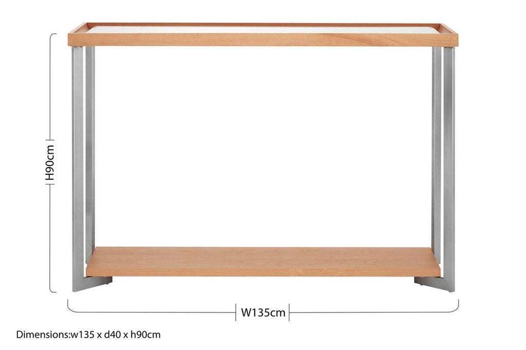 Orsina Mirrored Console Table – Beech Wood with Open Storage Shelf