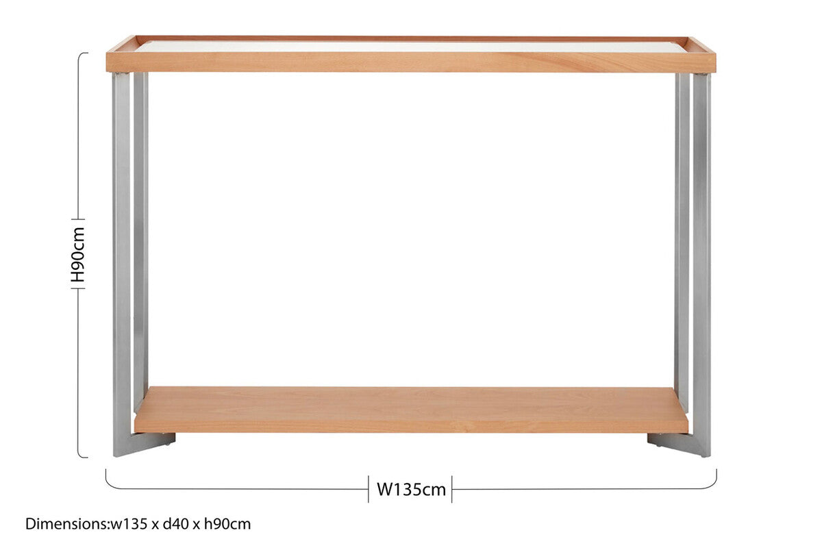 Orsina Mirrored Console Table – Beech Wood with Open Storage Shelf