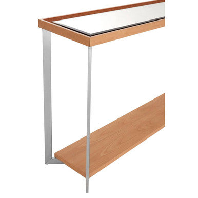 Orsina Mirrored Console Table – Beech Wood with Open Storage Shelf