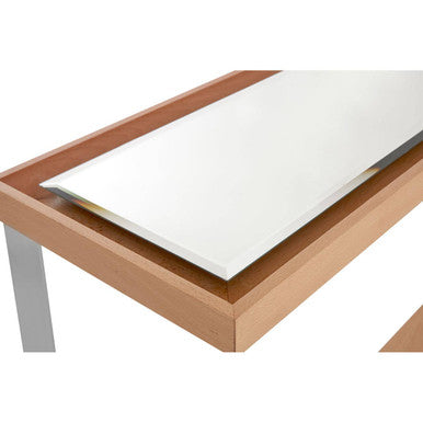 Orsina Mirrored Console Table – Beech Wood with Open Storage Shelf