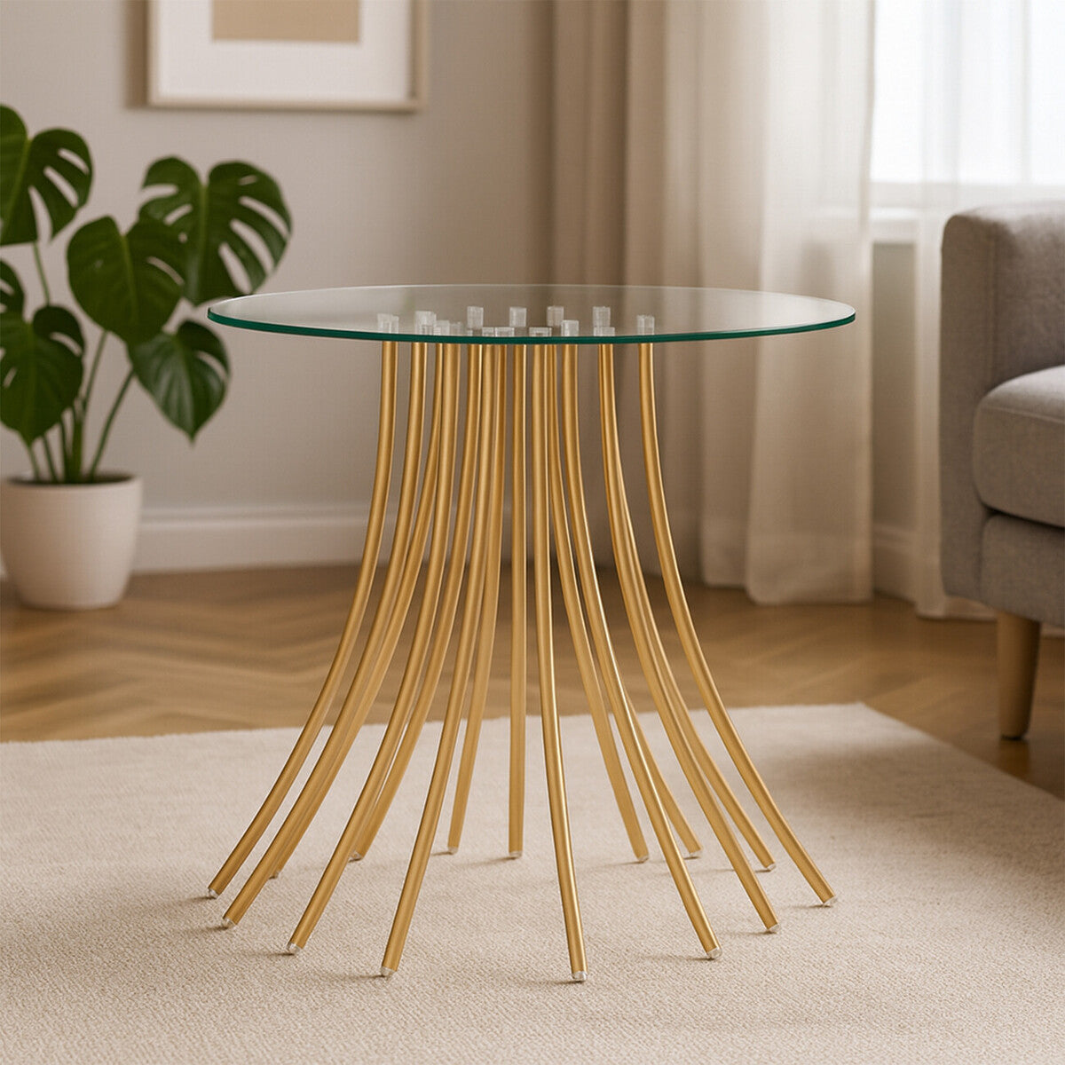Orsina Kensington Townhouse Glass Side Table – Gold Tree Root Base