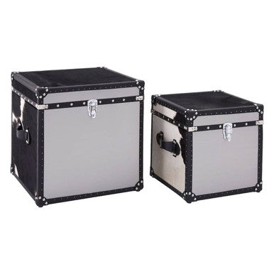 Orsina Kensington Cowhide Storage Trunk Set – Black and White Leather