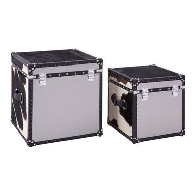 Orsina Kensington Cowhide Storage Trunk Set – Black and White Leather