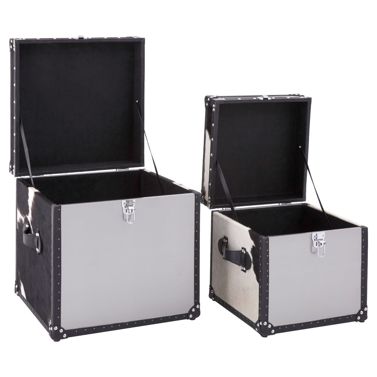 Orsina Kensington Cowhide Storage Trunk Set – Black and White Leather