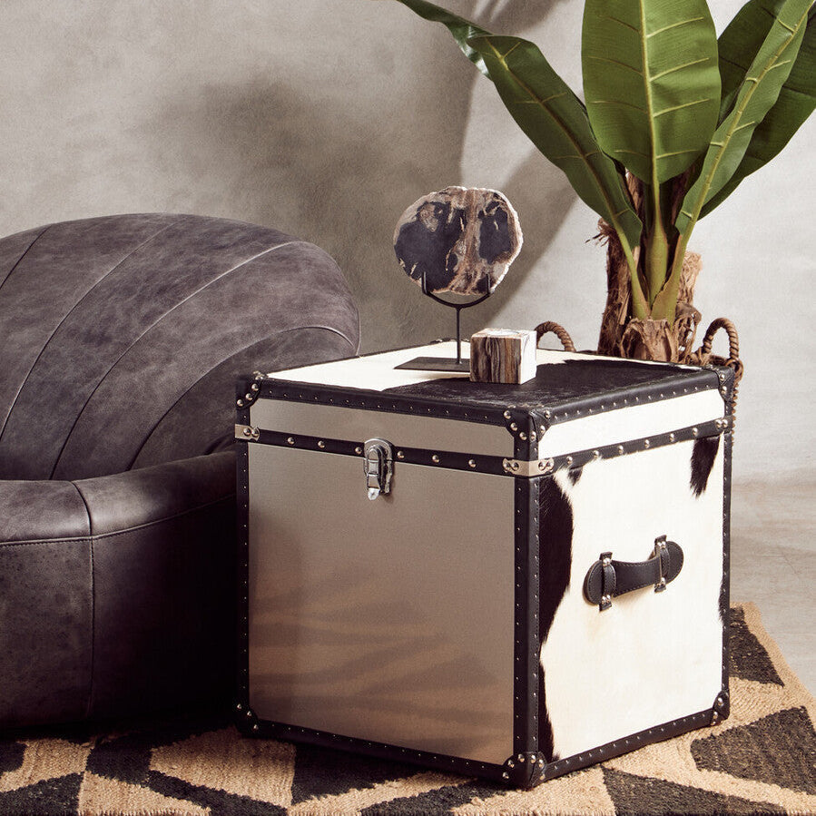 Orsina Kensington Cowhide Storage Trunk Set – Black and White Leather
