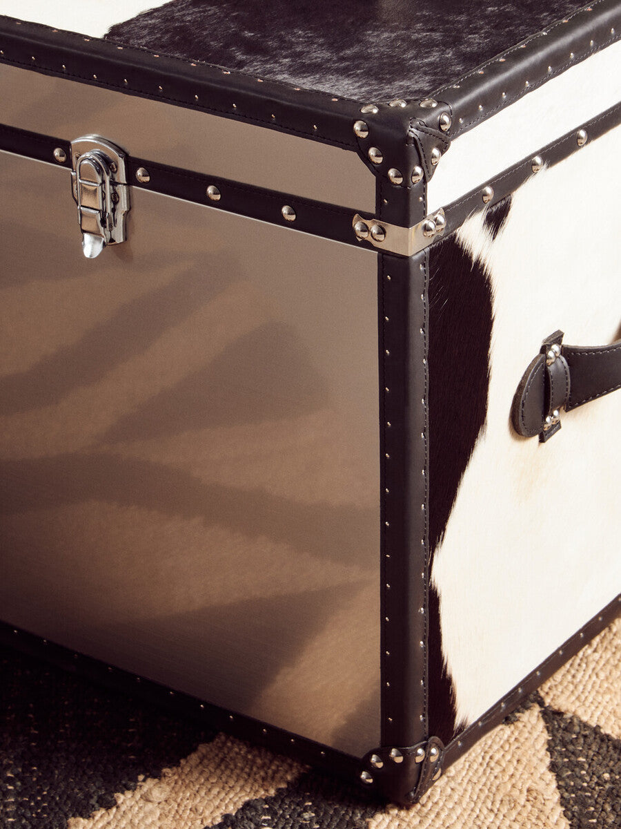 Orsina Kensington Cowhide Storage Trunk Set – Black and White Leather
