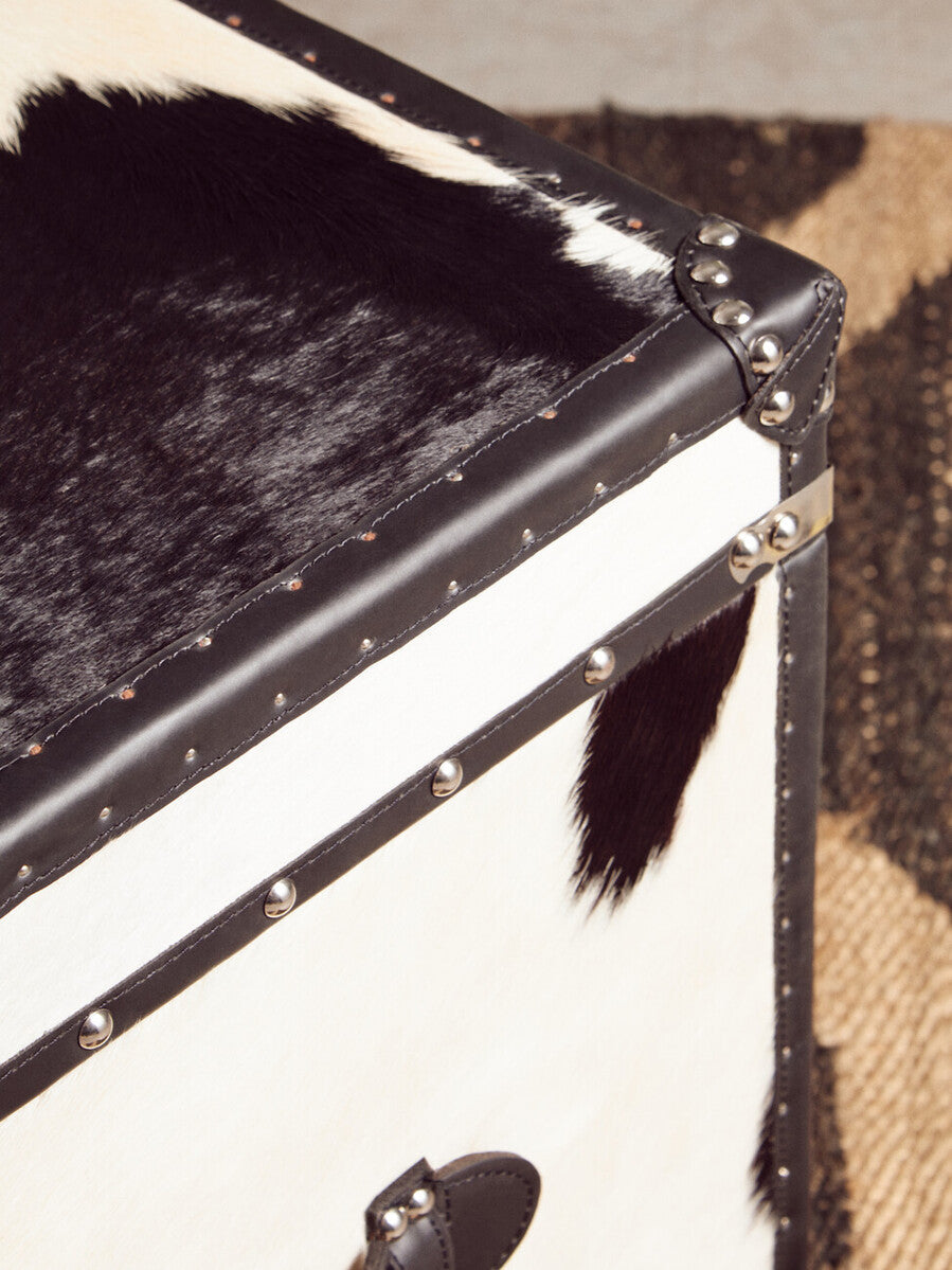 Orsina Kensington Cowhide Storage Trunk Set – Black and White Leather