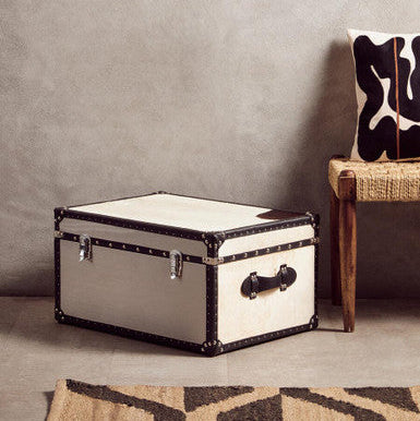 Orsina Kensington Cowhide Storage Trunk | Black and White Leather