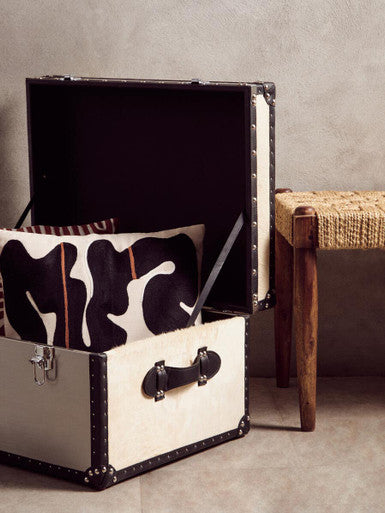 Orsina Kensington Cowhide Storage Trunk | Black and White Leather