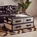 Orsina Black and White Cowhide Coffee Table with 3 Storage Drawers