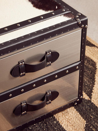 Orsina Black and White Cowhide Coffee Table with 3 Storage Drawers