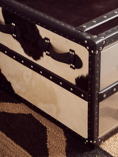 Orsina Black and White Cowhide Coffee Table with 3 Storage Drawers