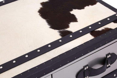 Orsina Black and White Cowhide Coffee Table with 3 Storage Drawers