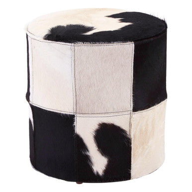 Orsina Kensington Cowhide Leather Stool – Black and White Ottoman