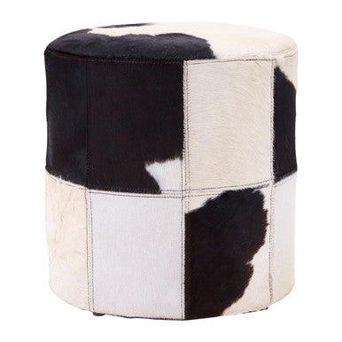 Orsina Kensington Cowhide Leather Stool – Black and White Ottoman