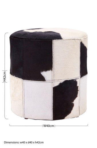 Orsina Kensington Cowhide Leather Stool – Black and White Ottoman