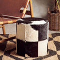 Orsina Kensington Cowhide Leather Stool – Black and White Ottoman