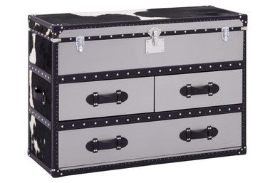 Orsina Kensington Cowhide 3 Drawer Cabinet | Black & White Leather