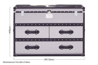 Orsina Kensington Cowhide 3 Drawer Cabinet | Black & White Leather