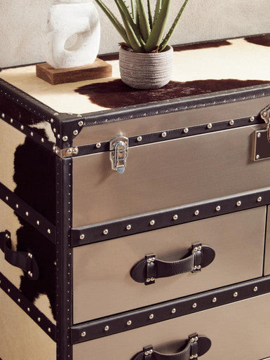 Orsina Kensington Cowhide 3 Drawer Cabinet | Black & White Leather