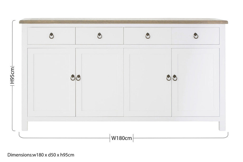 Orsina Hampstead 4-Door Sideboard – White & Oak Storage Cabinet