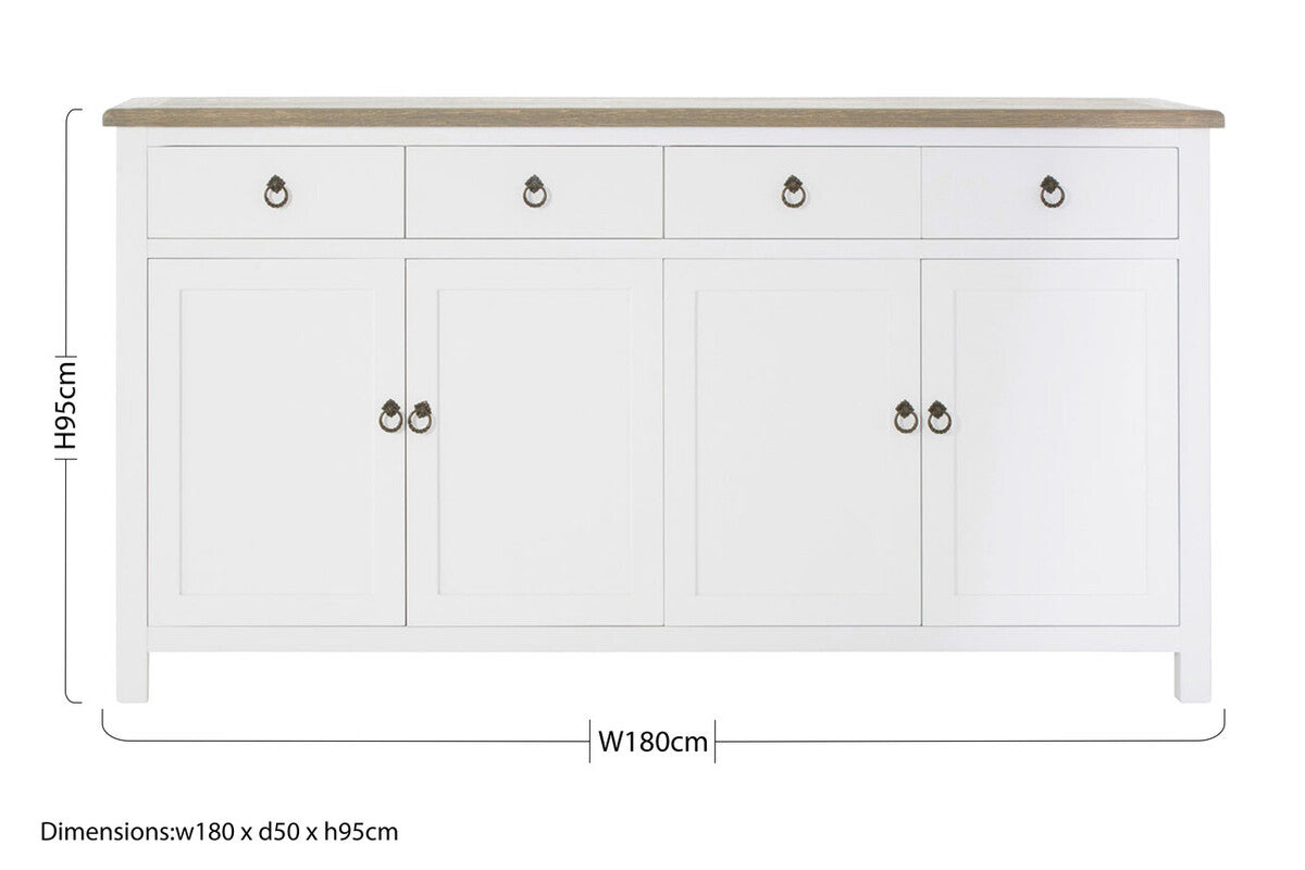 Orsina Hampstead 4-Door Sideboard – White & Oak Storage Cabinet