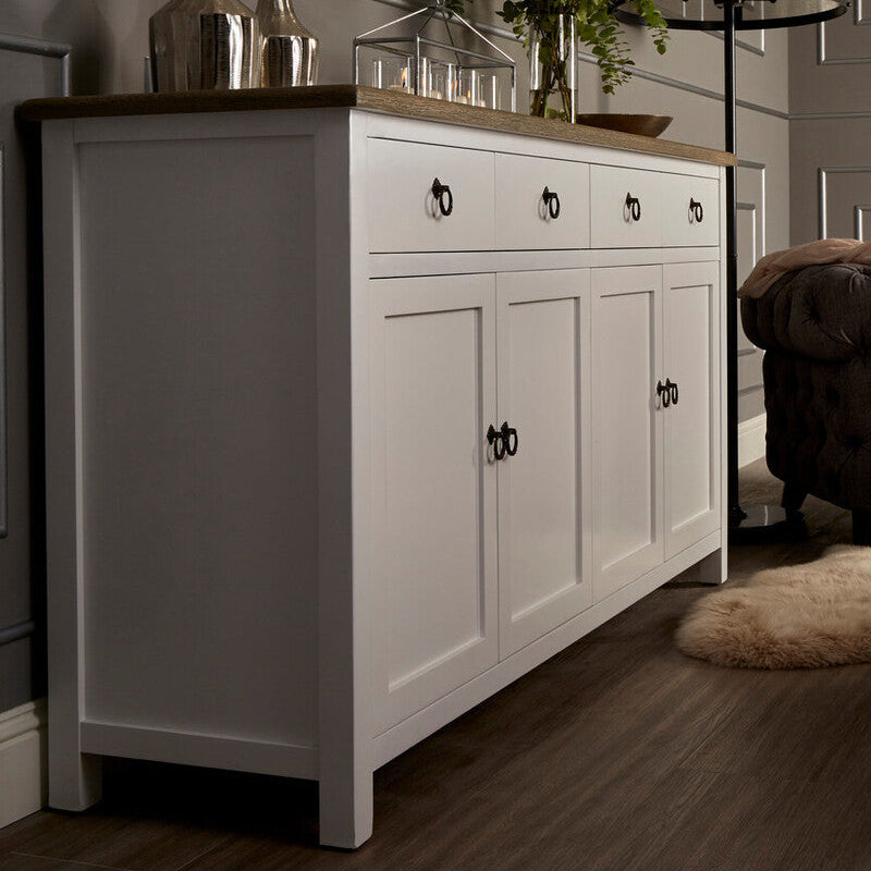 Orsina Hampstead 4-Door Sideboard – White & Oak Storage Cabinet