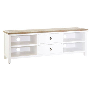 Orsina Hampstead Media Unit – White Birchwood TV Stand with Oak Top