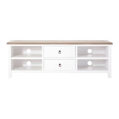 Orsina Hampstead Media Unit – White Birchwood TV Stand with Oak Top
