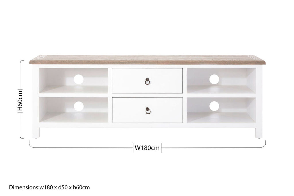 Orsina Hampstead Media Unit – White Birchwood TV Stand with Oak Top